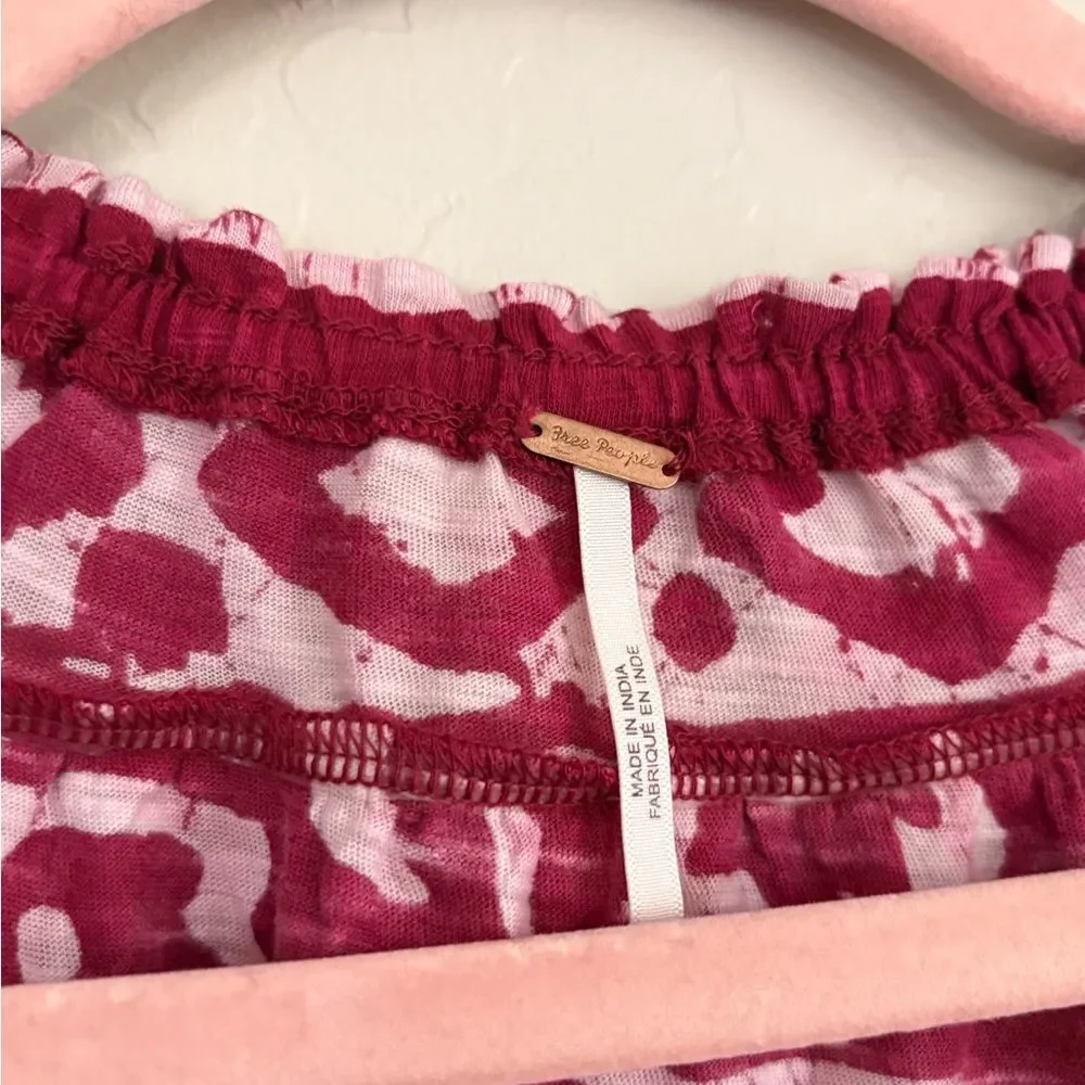 Free People On the Block Bell Sleeve Boho Patterned Top Berry Combo Medium